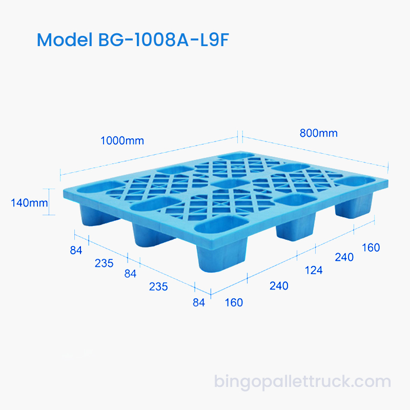 พาเลทพลาสติก HDPE ขนาด 1000 × 800 มม. ทางเข้า 4 ทางขนาด 9 ฟุต