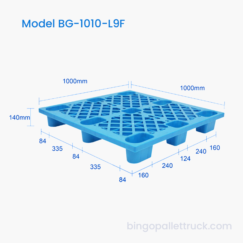 พาเลทพลาสติก HDPE น้ำหนักเบาขนาด 1,000x1,000 มม. เข้าได้ 4 ทางสำหรับรถยก