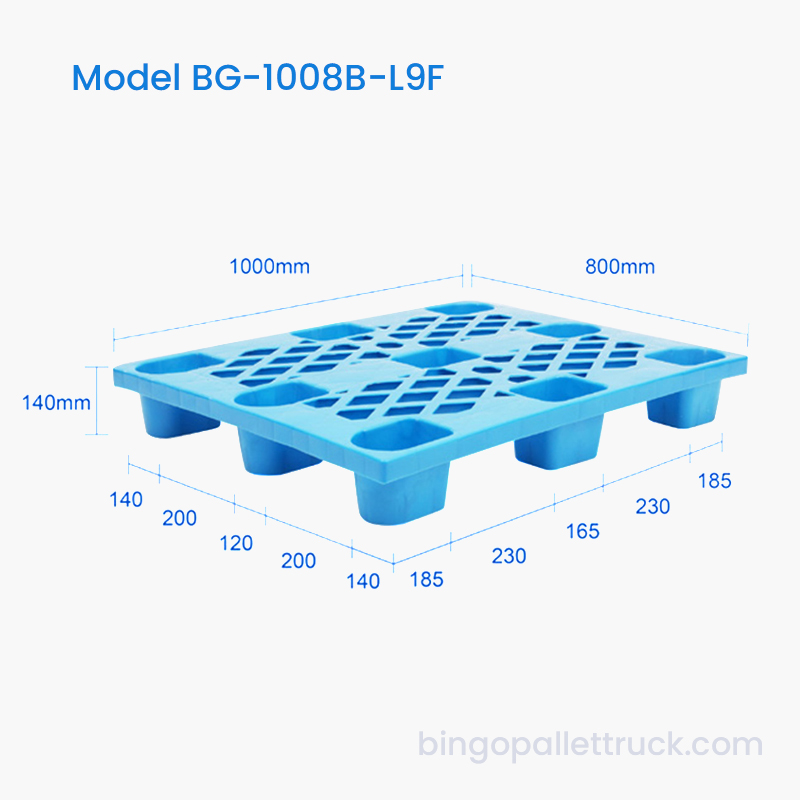 พาเลทพลาสติกฉีดขึ้นรูปขนาด 1,000x800 มม. พาเลท 9 ขาน้ำหนักเบาสำหรับการจัดเก็บอุตสาหกรรม