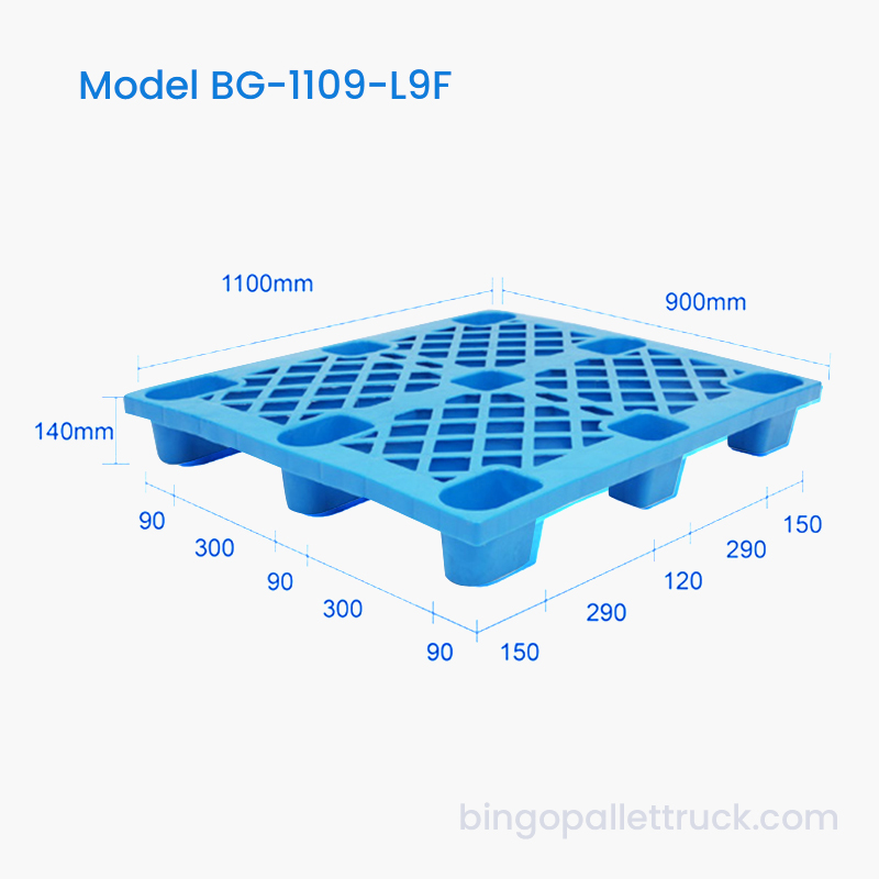 พาเลทพลาสติก HDPE ขนาดเก้าฟุตที่ทนทานขนาด 1100 × 900 มม. สำหรับการขนถ่ายวัสดุ