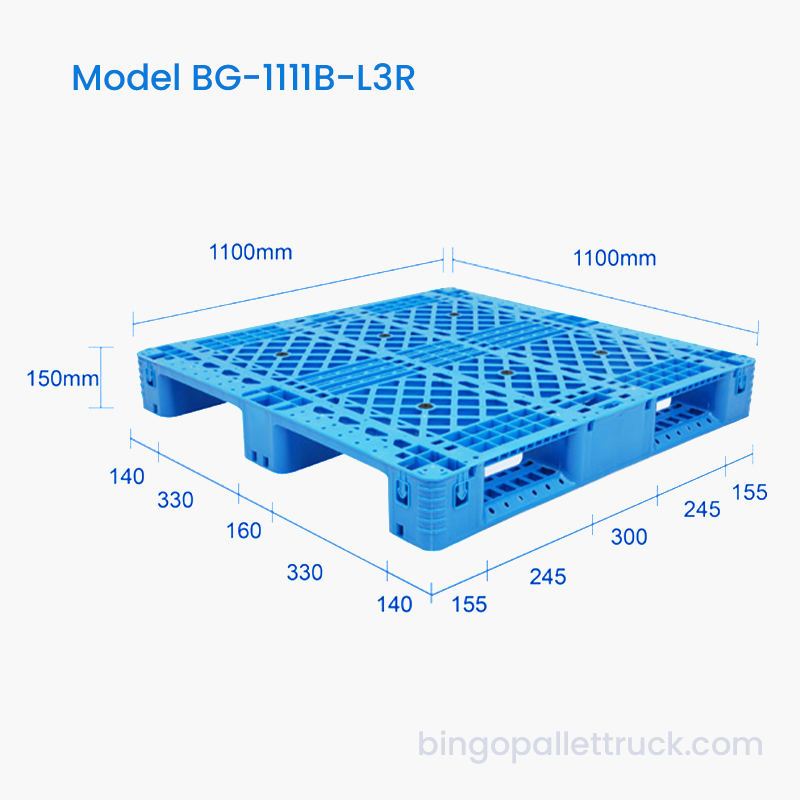 พาเลทพลาสติกขนาด 1100x1100 มม. 3 รองชนะเลิศพร้อมเหล็กเสริมสำหรับโลจิสติกส์