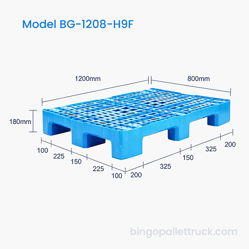 พาเลทพลาสติก HDPE 9 ขาสำหรับงานหนักขนาด 1200x800 มม. สำหรับโลจิสติกส์