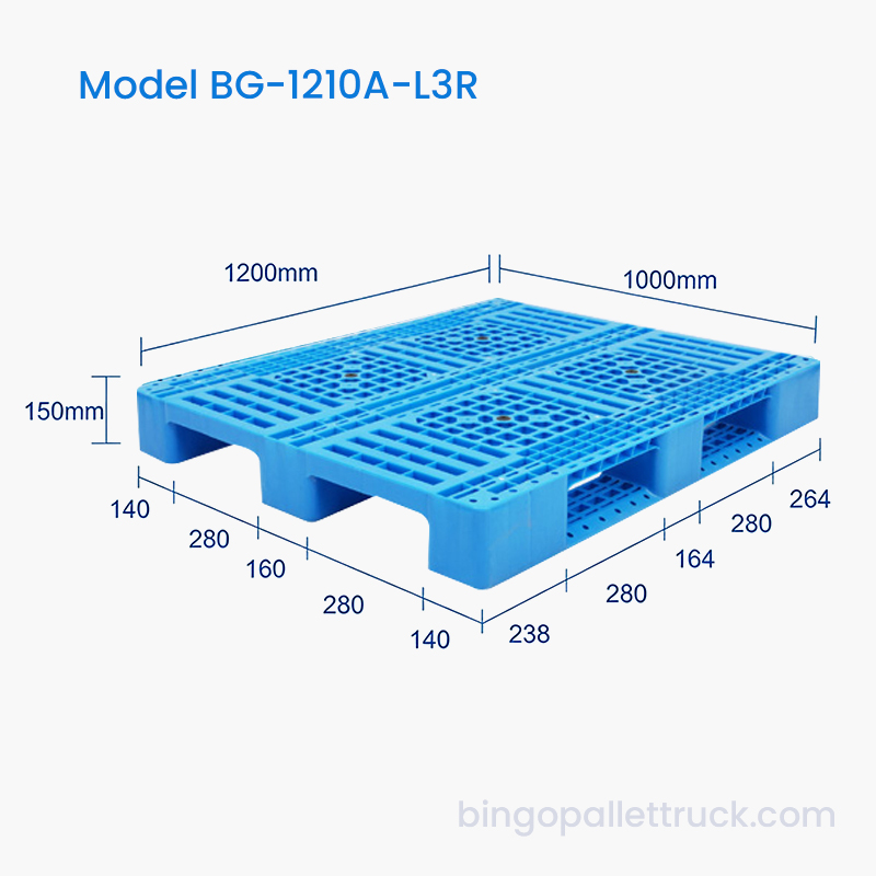 พาเลทพลาสติก 3 Runner น้ำหนักเบาขนาด 1200x1000 มม. สำหรับคลังสินค้า