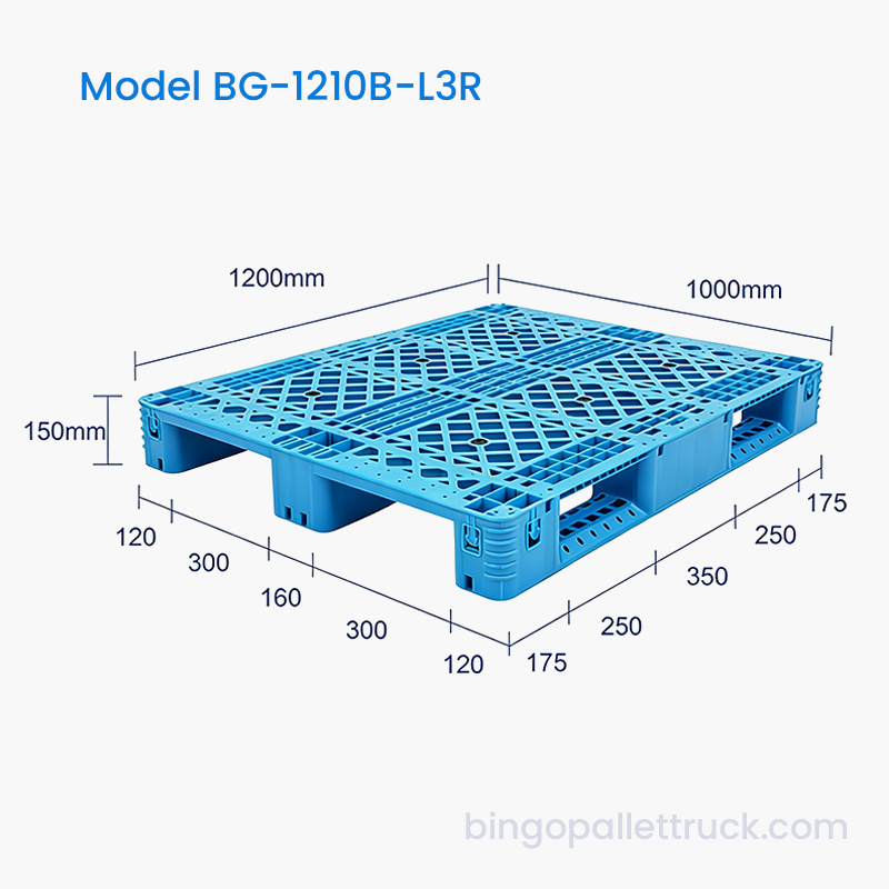พาเลทพลาสติกขนาด 1200x1000 มม. พร้อมเหล็กเสริมสำหรับคลังสินค้า