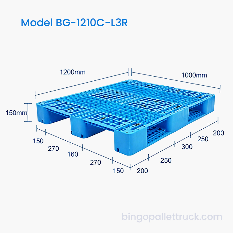 พาเลทพลาสติกขนาด 1200x1000 มม. พร้อมรางเสริมสำหรับงานน้ำหนักเบา