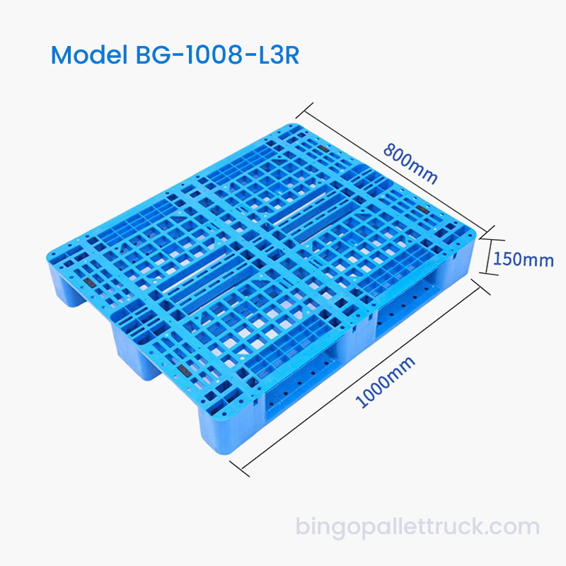 พาเลทพลาสติก HDPE 3 ทางขนาด 1,000 × 800 มม. สำหรับวางคลังสินค้า