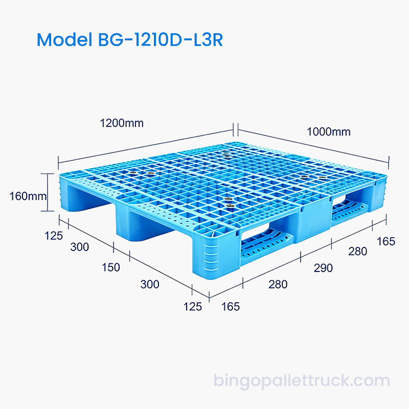 พาเลทพลาสติกเสริมเหล็ก 3 รันเนอร์ขนาด 1200x1000 มม