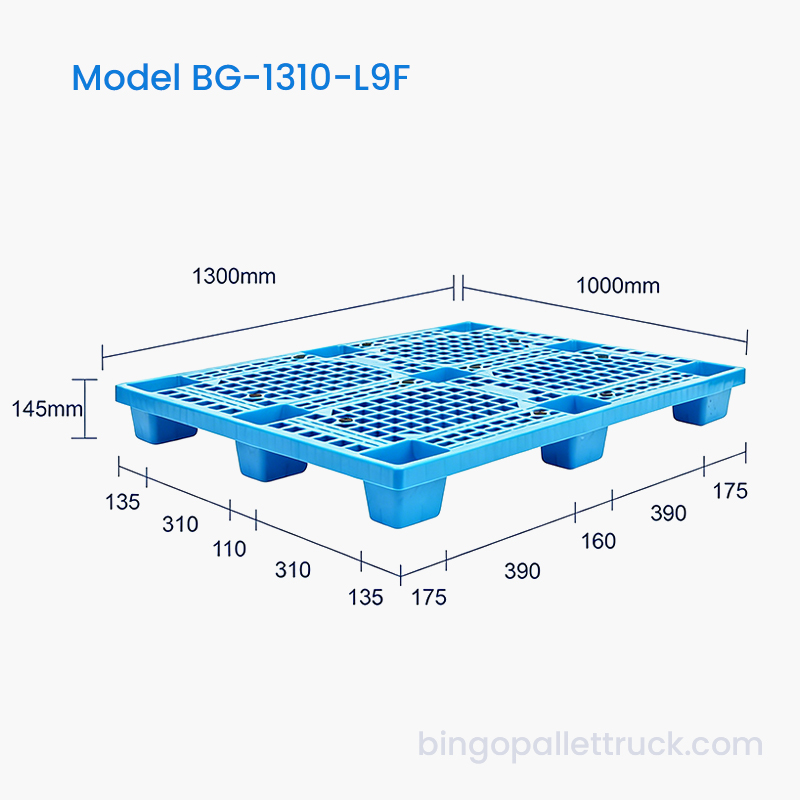พาเลทพลาสติกสำหรับงานเบา 9 ขาที่มีความแข็งแรงสูง 1300x1000 มม. สำหรับโลจิสติกส์