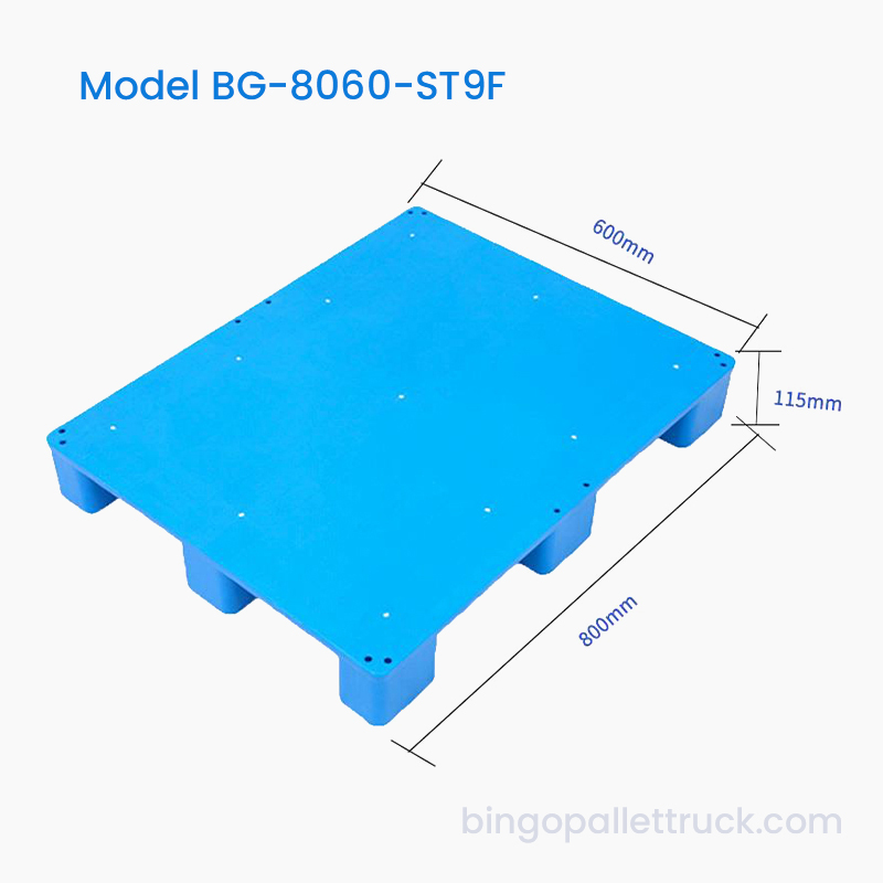 พาเลทพลาสติกงานเบา 800 × 600 มม. ด้านบนแข็ง 9 ขา