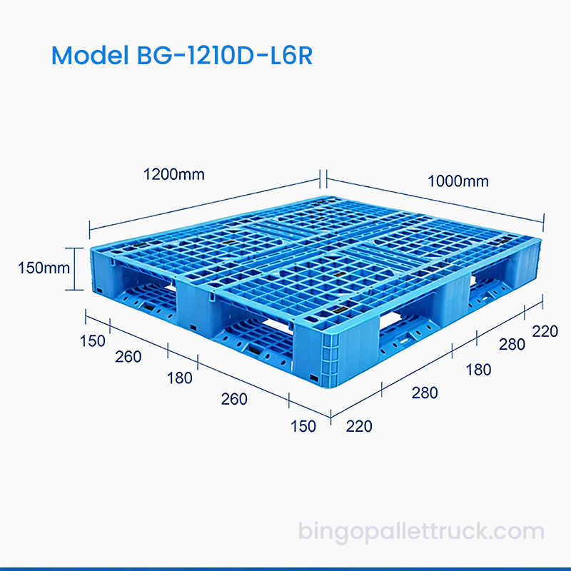 พาเลทพลาสติกสำหรับงานเบาหกนักวิ่งขนาด 1200x1000 มม. สำหรับคลังสินค้า