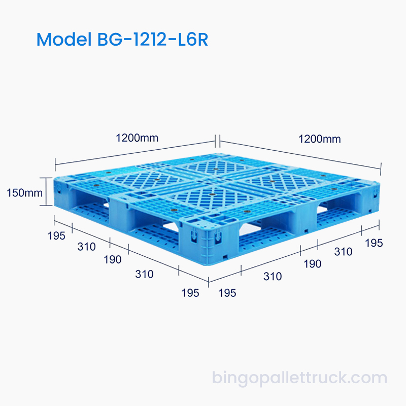 พาเลทพลาสติกหกนักวิ่งขนาด 1200x1200 มม. พร้อมฐานเสริมสำหรับงานหนัก