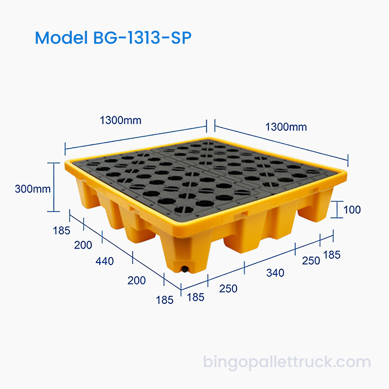 พาเลทป้องกันการรั่วซึมขนาด 1300x1300 มม. สำหรับ 4 ถัง
