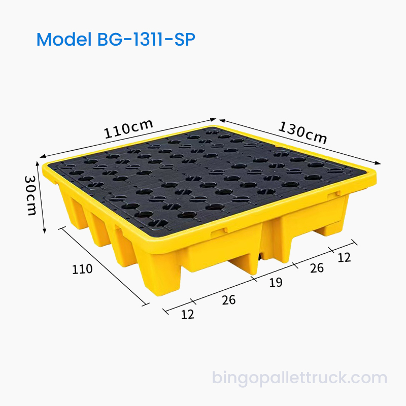 พาเลทพลาสติกป้องกันการรั่วขนาด 1300x1100 มม. พร้อมพื้นผิวกริดสำหรับ IBC Totes