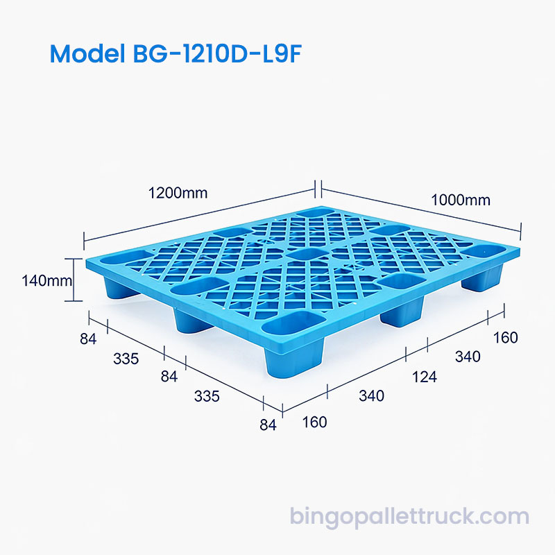 พาเลทพลาสติกขนาด 1200x1000 มม. พร้อมพื้นผิวตารางกันลื่นสำหรับโลจิสติกส์