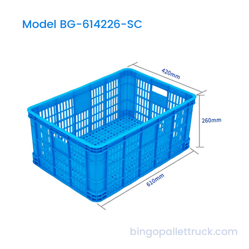 ตะกร้า HDPE ลังพลาสติกวางซ้อนกันได้ 56 ลิตรสำหรับการจำหน่ายผลผลิตในตลาดขายส่ง