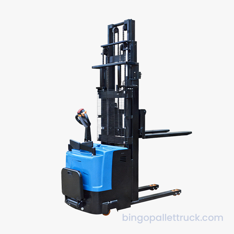 รถ stacker แบบยืนไฟฟ้าแบบเสาสามเสาขนาด 2,000 กก. สำหรับโลจิสติกส์